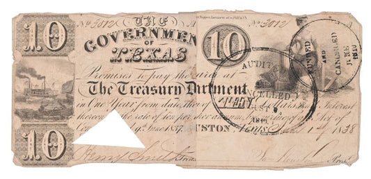 Republic of Texas - Sam Houston Signed $10 Note