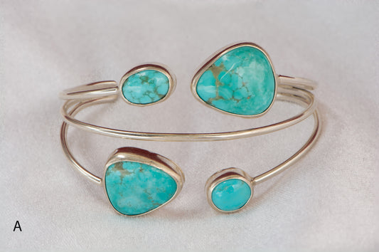 Silver Pearl Ranch - 4 stone Kingman Turquoise Bracelet/Cuff