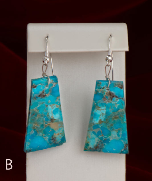 Silver Pearl Ranch - Stabilized Composite Turquoise Geometrics with Sterling Silver french hooks