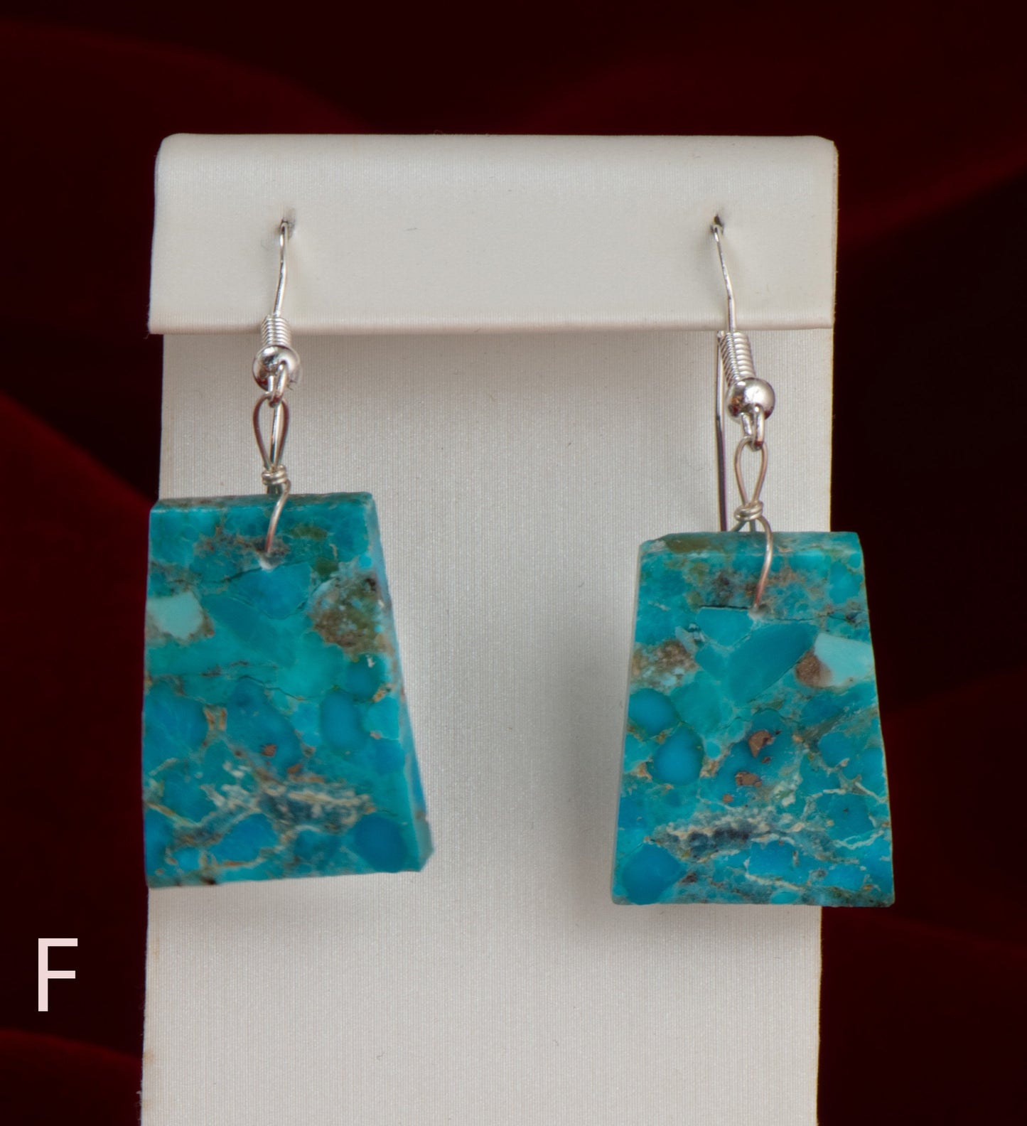 Silver Pearl Ranch - Stabilized Composite Turquoise Geometrics with Sterling Silver french hooks