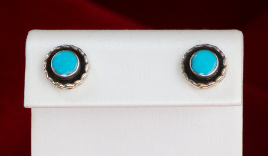 SILVER PEARL RANCH - Small Circle Turquoise and Sterling Stud Earrings