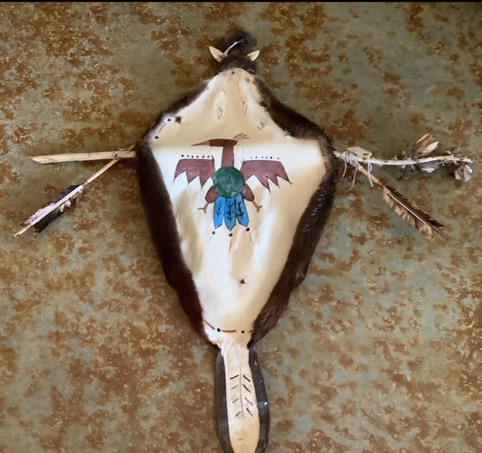 Painted Beaver Hide wall hanging - Native Made
