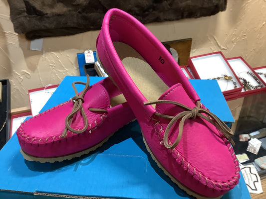 Footskin's "Barbie" pink bison leather slippers/ house shoes/ model B-2275 cfs