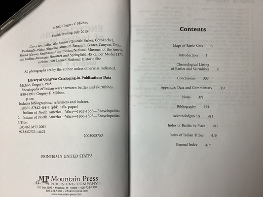 BOOKS - "ENCYCLOPEDIA of Indian Wars - Western Battles and Skirmishes 1850-1890 - Gregory F Michno