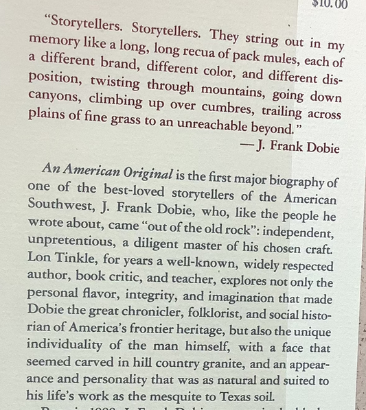 BOOKS - "An American Original - The Life of J. Frank Dobie" by Lon Tinkle