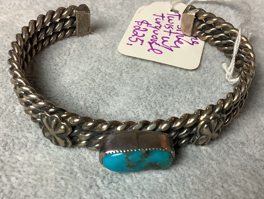 Silver Pearl Ranch - Turquoise nugget and sterling silver twist cuff/bracelet
