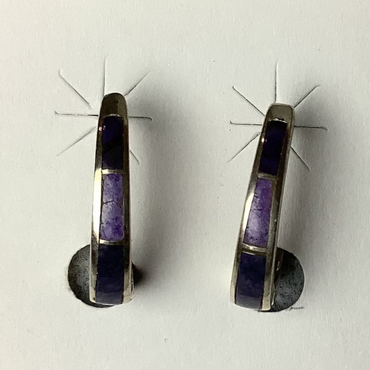 Sugilite and Sterling Silver Huggie Earrings