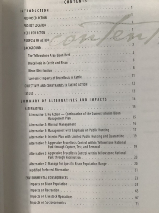 BOOKS - Bison Management for the State of Montana and Yellowstone National Park - Executive Summary - 2000