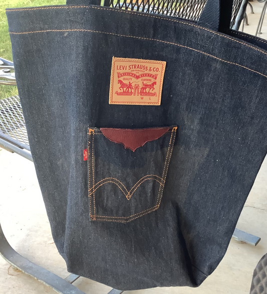 Levi denim and Bison Leather tote bag - only one left Rancho Madonna Designs