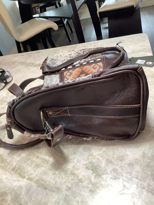 Last one of the Myra Bags - Glorious Traveler - Leather, Steer, Canvas, Fabric