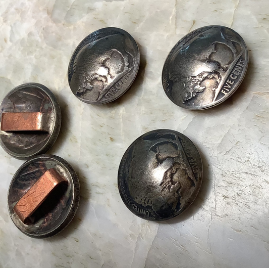 Buffalo Nickel button concho's with copper band/loop on back