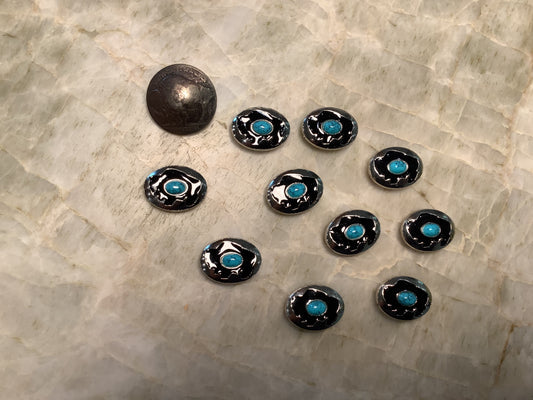 Silver Colored with Black bison and fake turquoise - screw back buttons/conchos