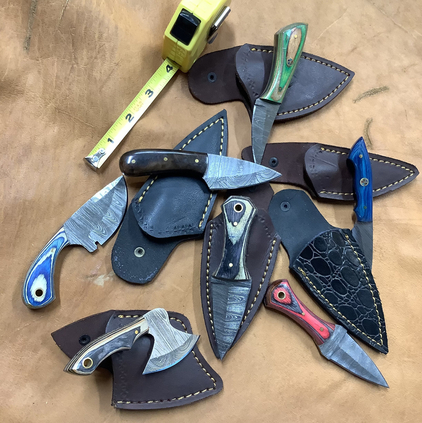 WHOLESALE LOT #22 - Dozen mini Damascus sheath knives