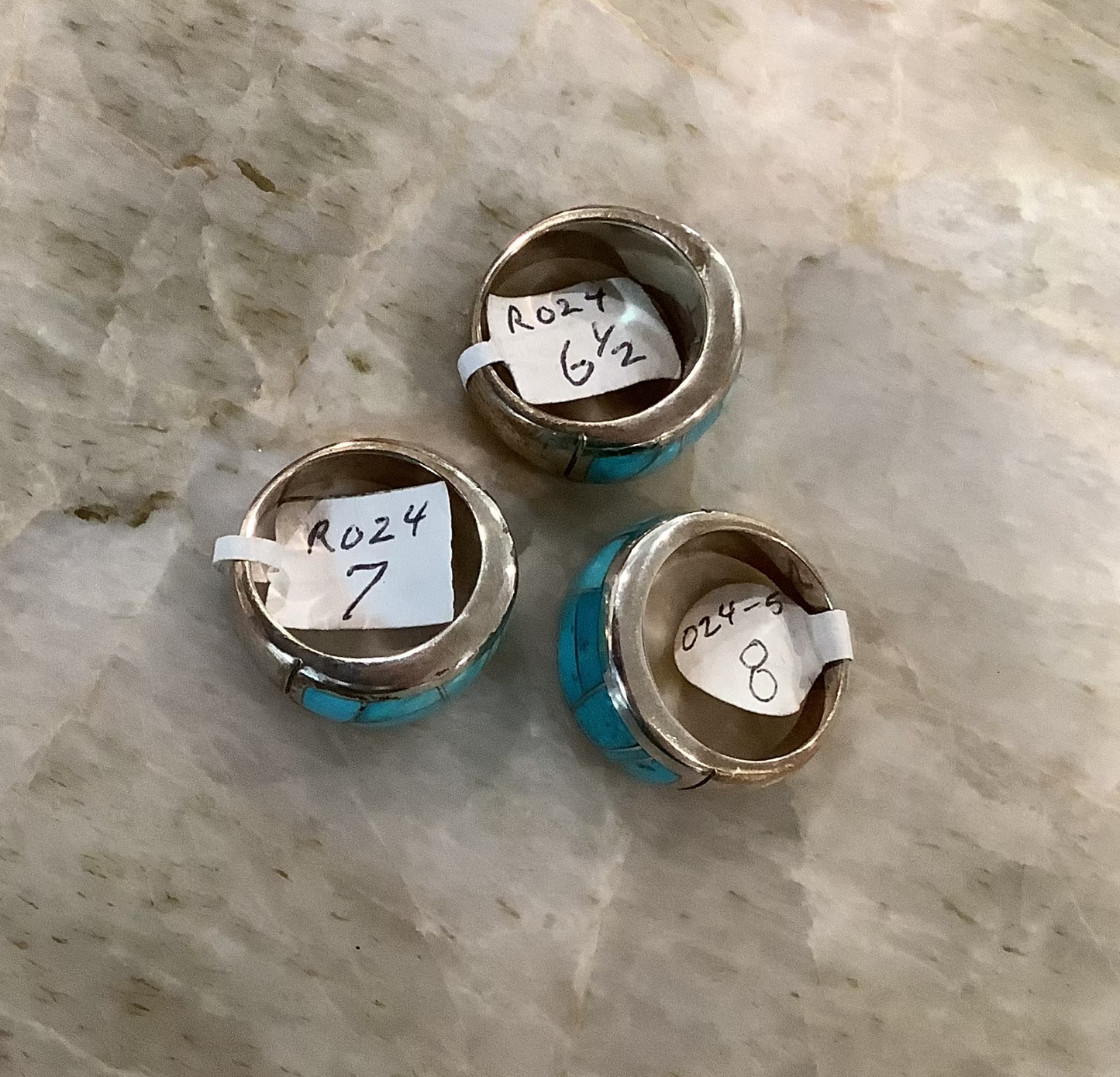 WHOLESALE LOT #55 - Ladies Inlay Turquoise Rings - 3 pieces and Native Made