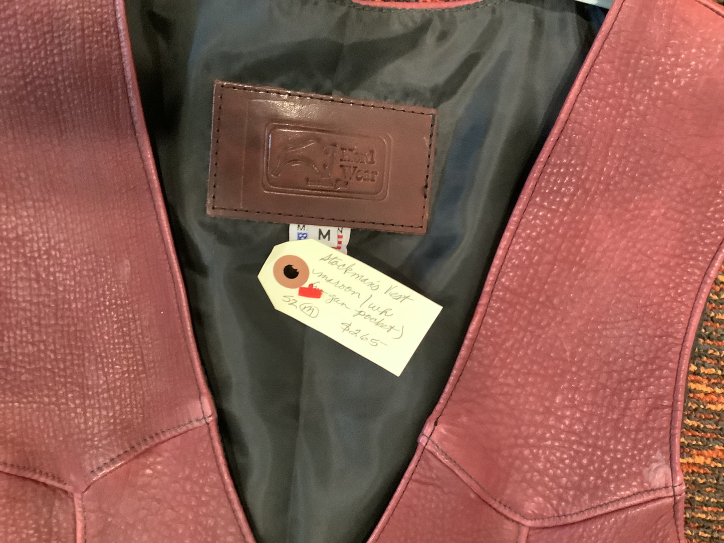 2026 BEST VEST SALE -Maroon with White side panel Bison Leather Vest - Mens