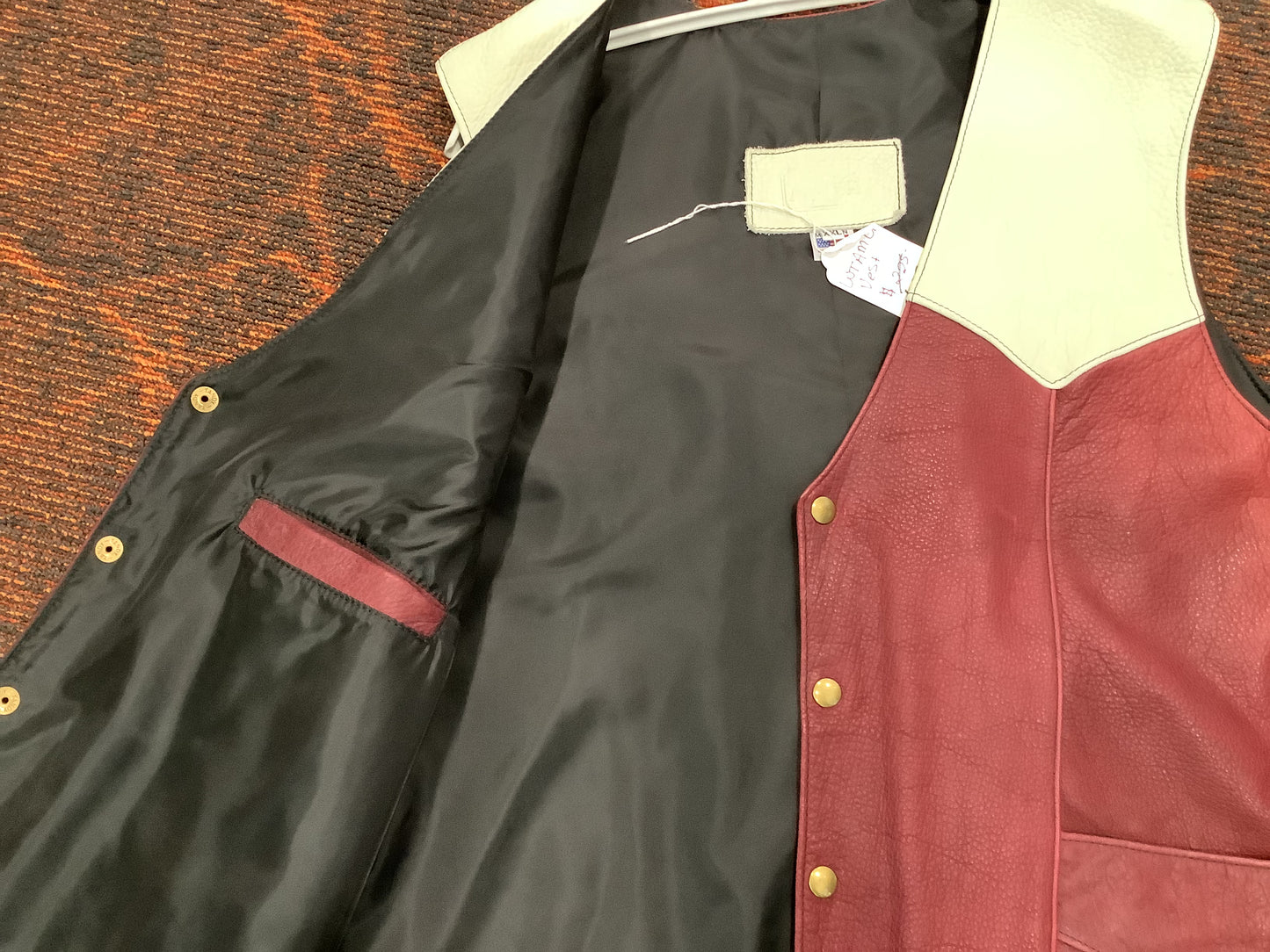 2026 BEST VEST SALE -Maroon and White Bison Leather Mens 2XL