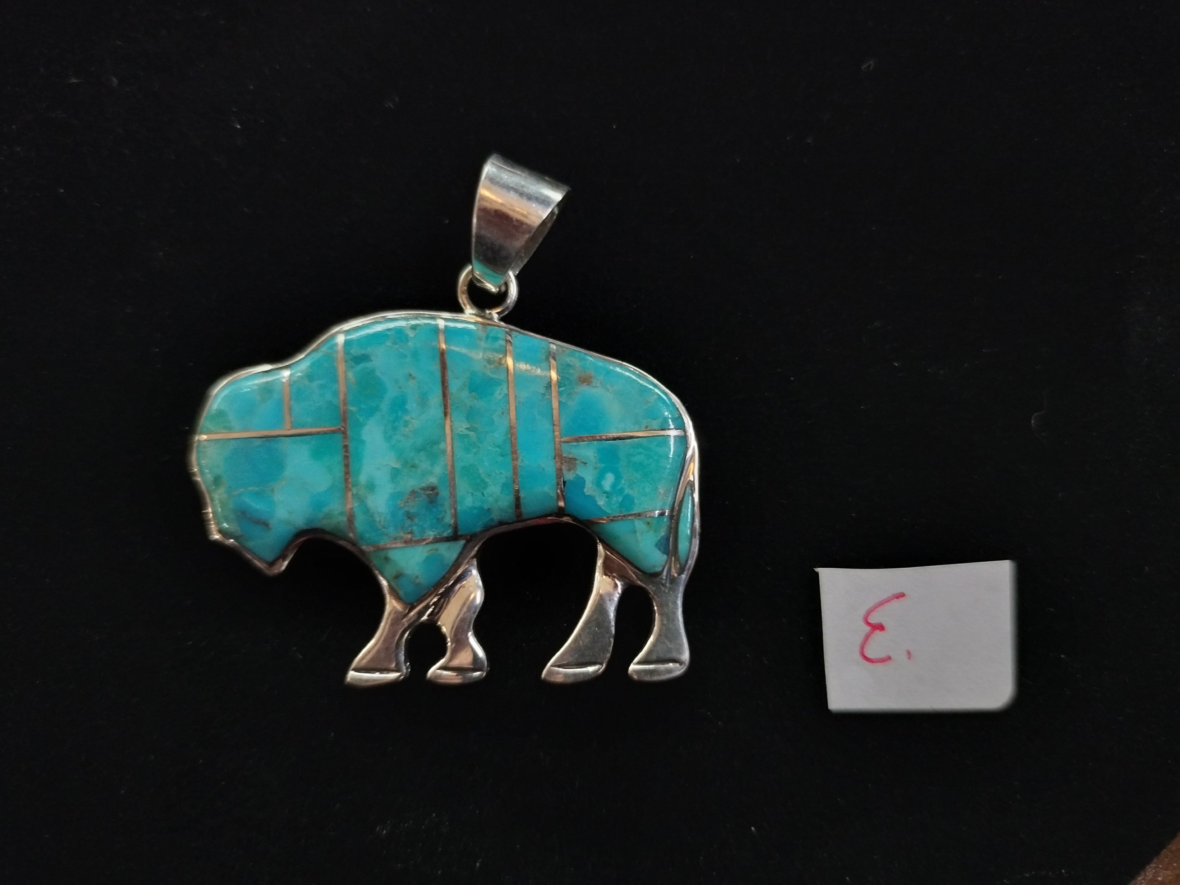 Sterling silver stone inlay bison pendants