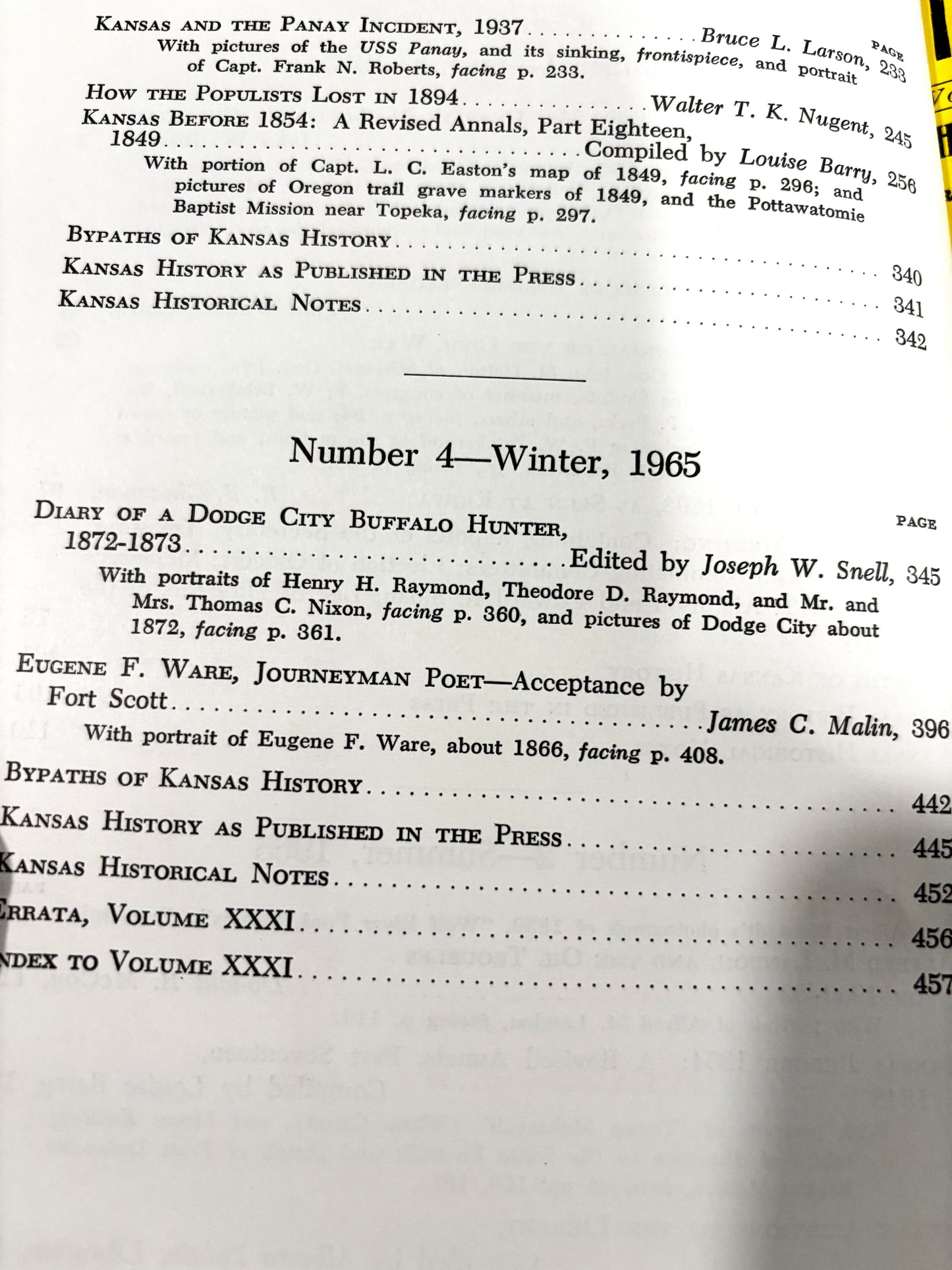 BOOKS - Kansas Historical Quarterly: Vol. XXXI 1965