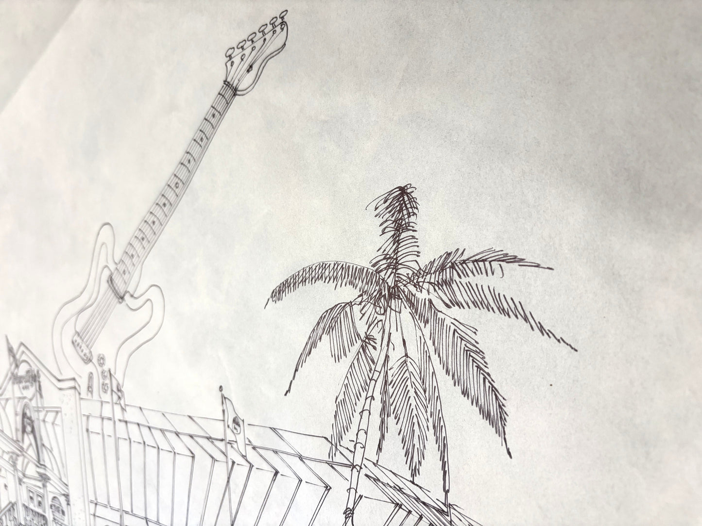 Hard Rock Café – Concept Exterior (Signed 1993) David Parker Original Pen and Ink Overlay on Vellum 36" x 24"