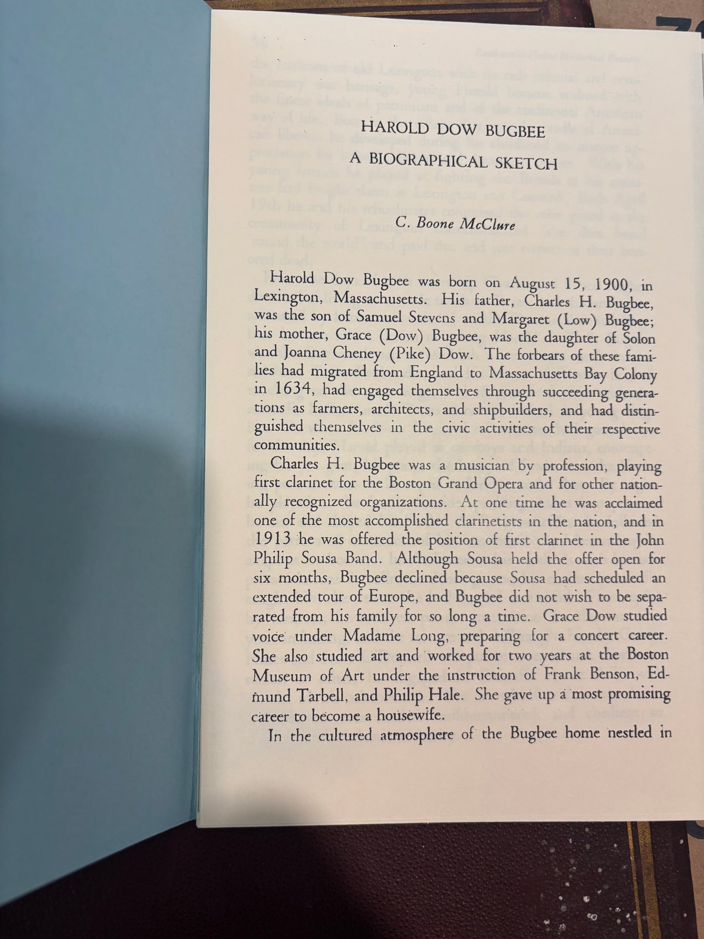 BOOKS - Panhandle-Plains Historical Review - XXX - 1957 - Harold Dow Bugbee, Biographical Sketch