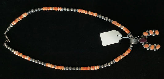 Silver Pearl Ranch - Navajo Spiny Oyster and Navajo Pearls with Naja Pendant