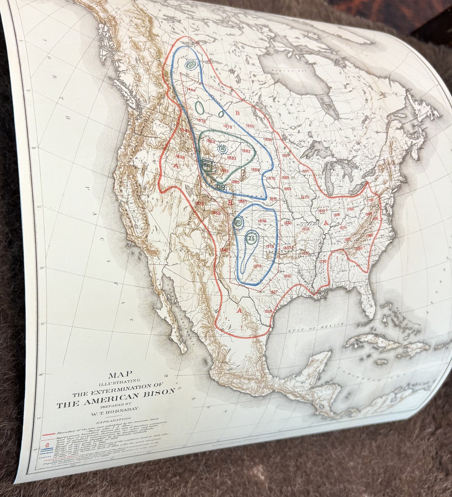 Map / Extermination of the American Bison, William Hornaday 1889