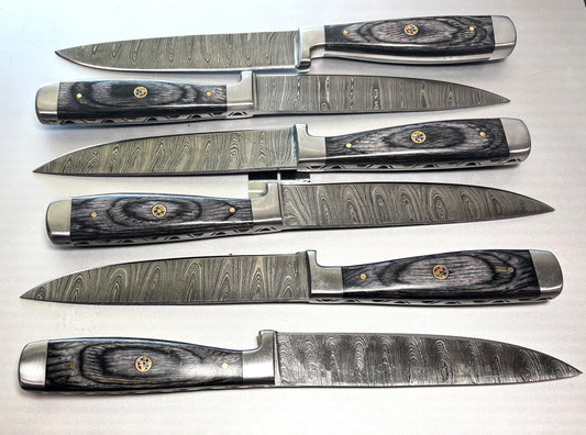 Damascus steel steak and kitchen knives
