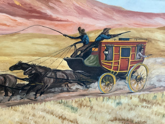 The Chase - Stagecoach and pursuers - Oil on Canvas; circa 1950ish
