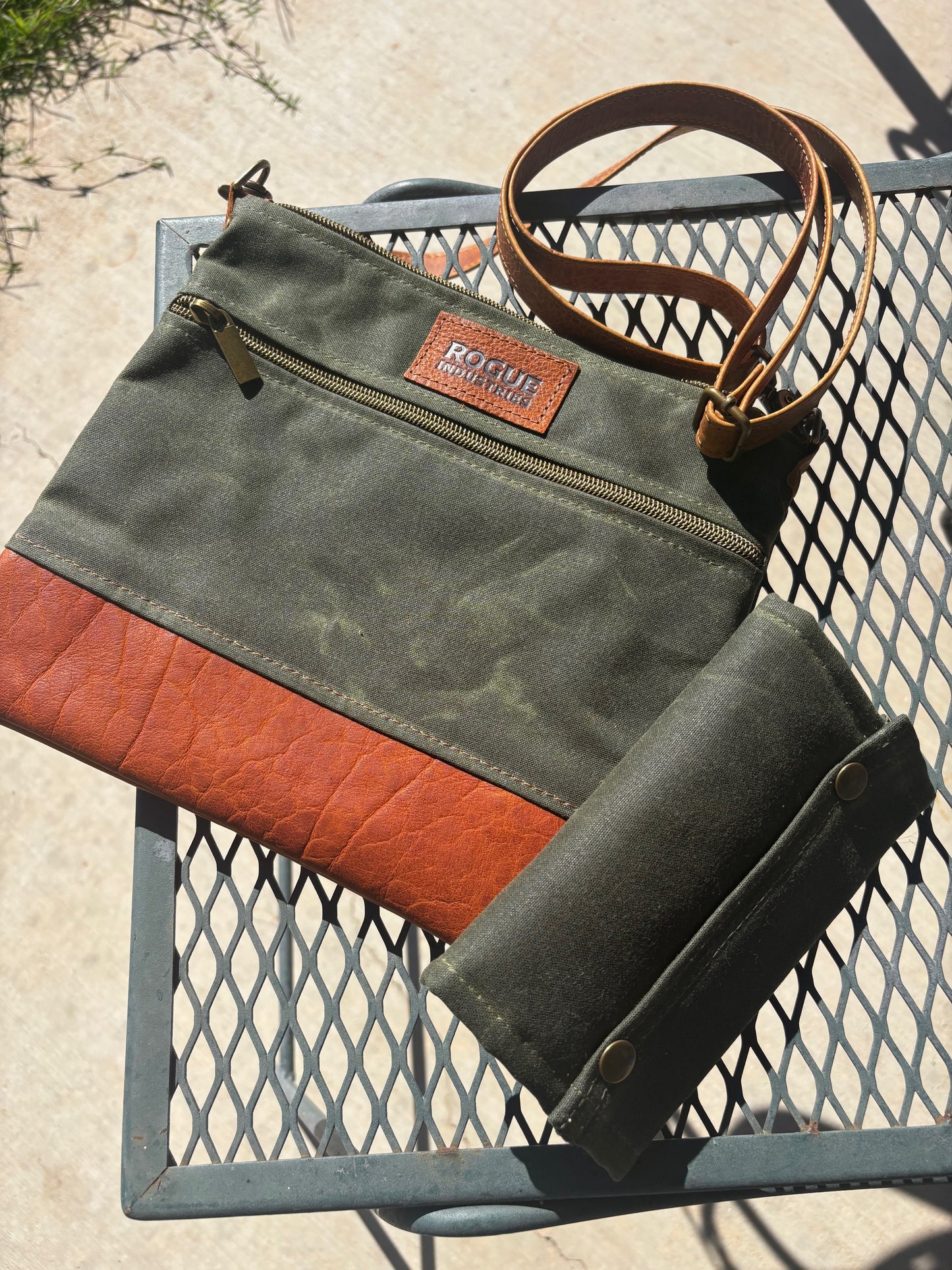 Rogue Industries - Waxed Canvas, bison leather and shearling Fly "Wallet"