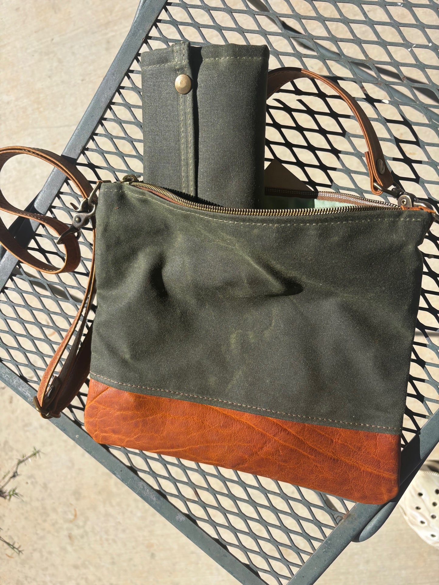 Rogue Industries - Waxed Canvas and bison leather Cross Body Bag and Fly Wallet Combination