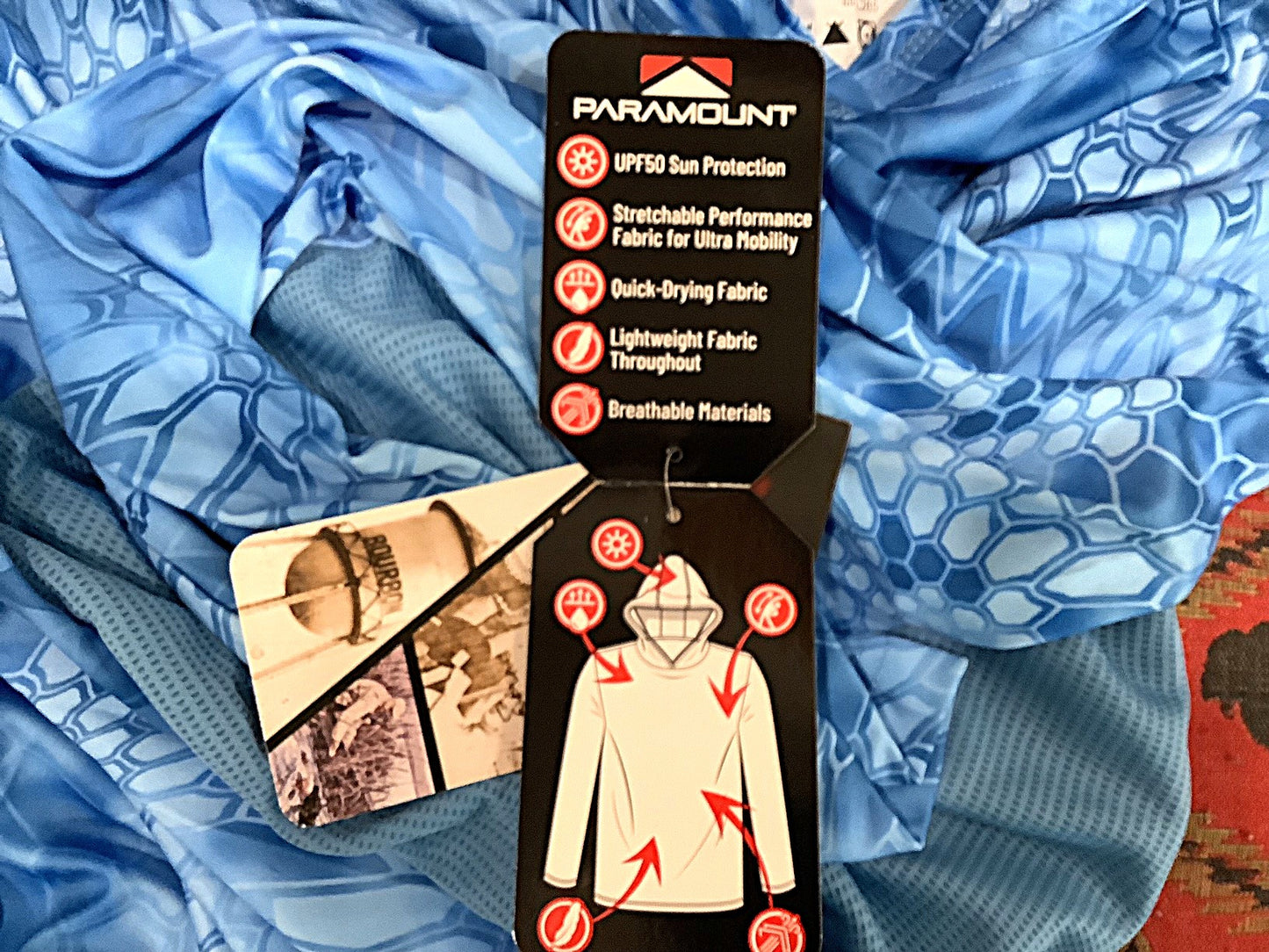 Lighter Blue Fin-etic hooded fishing shirt by PARAMOUNT OUTDOOR PRODUCTS