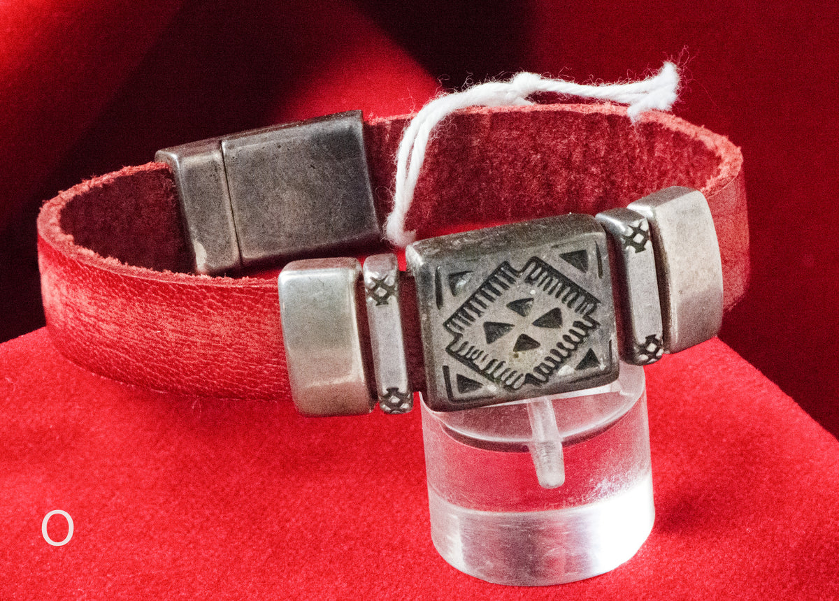 Bison Leather Bracelets by Cathy Crelling - 7" / Silver / Navajo