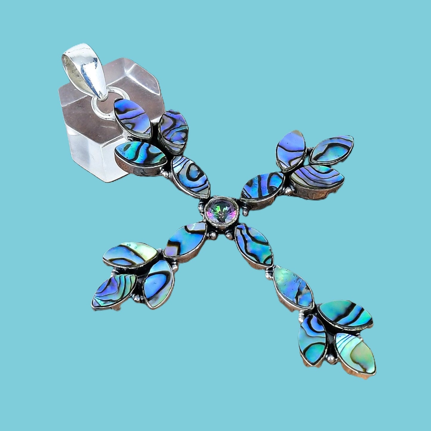 Larger Gemstone and Shell Cross Pendants set in Sterling Silver