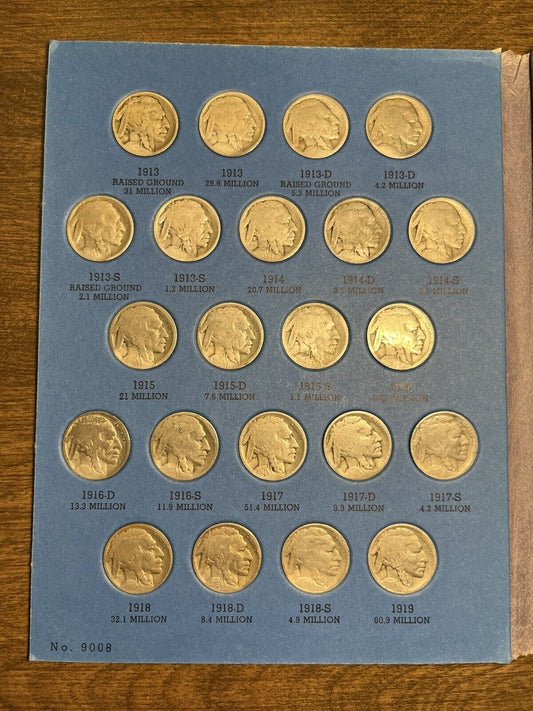 Buffalo Nickel collection in Whitman folder - partial collection
