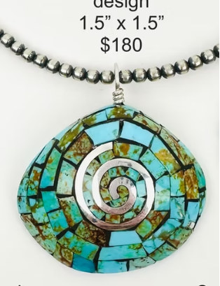 SPR - Turquoise Clad Shell Pendant, Carved Turquoise Feather Earrings and/or Navajo Pearls