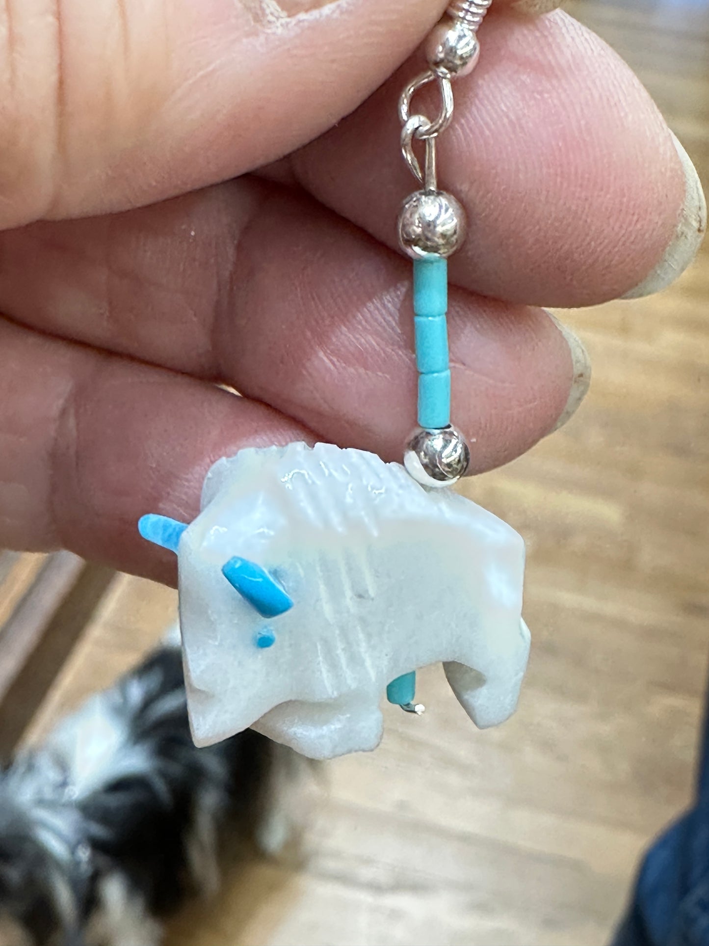 SILVER PEARL RANCH - Zuni Fetish - White Buffalo Earrings