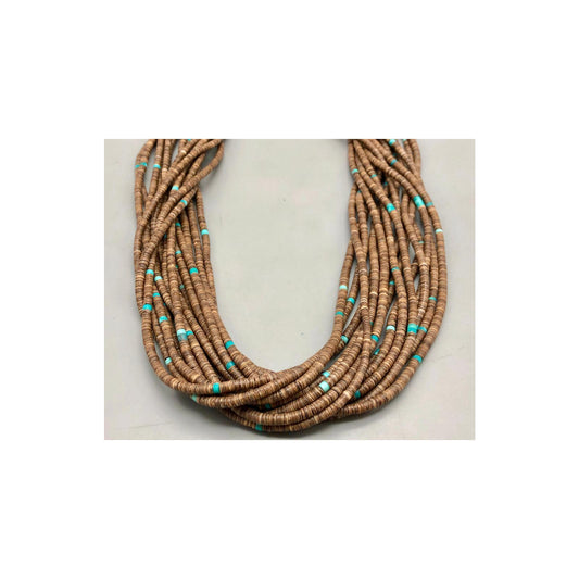15-strand heishi and turquoise vintage necklace.