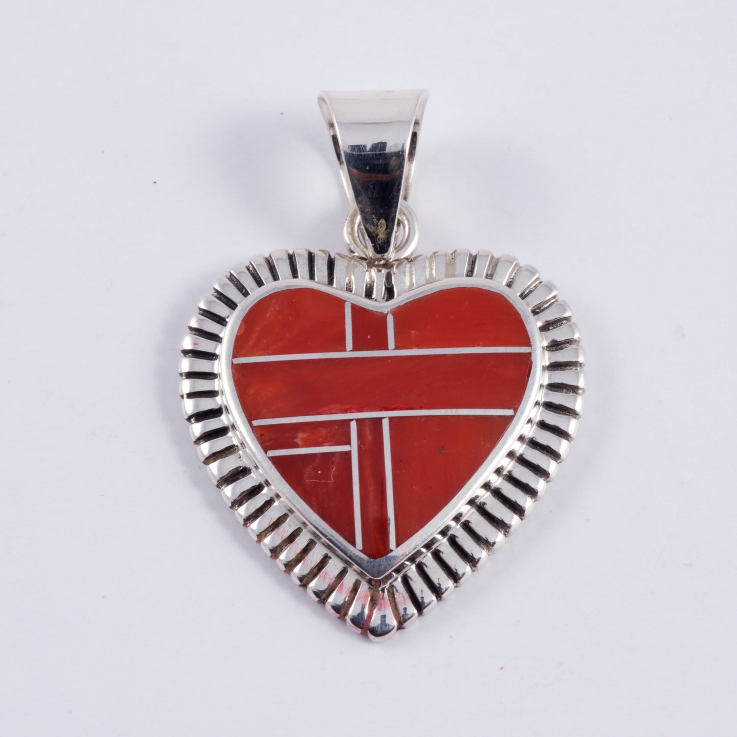 Silver Pearl Ranch - red coral and sterling Heart Pendant