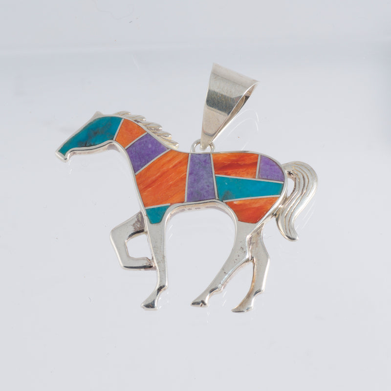 Sugalite/Spiny Oyster/Turquoise Horse - Silver Pearl Ranch Sterling Silver Pendant