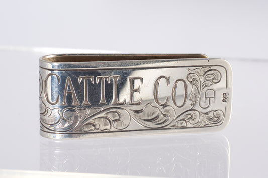 "Lonesome Dove" hand engraved solid sterling silver money clips