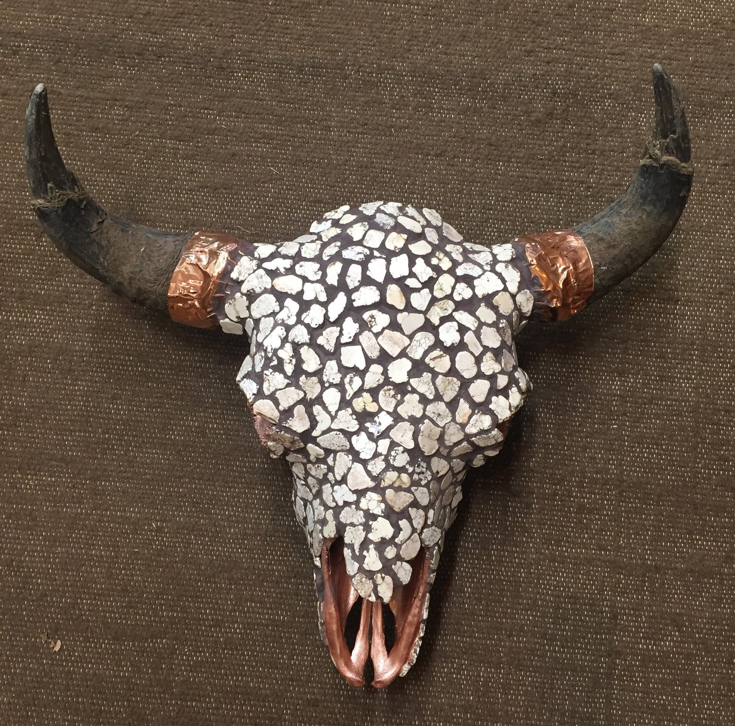Blue Howlite overlayed bison bull skull