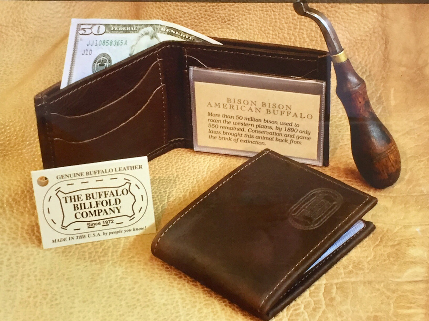 Buffalo Billfold Company - Two Fold Bison Leather Wallet / Billfold