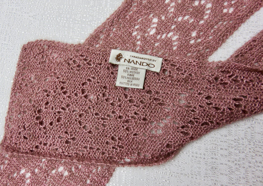 Muskox and Silk Mauve Hand Knit Scarf