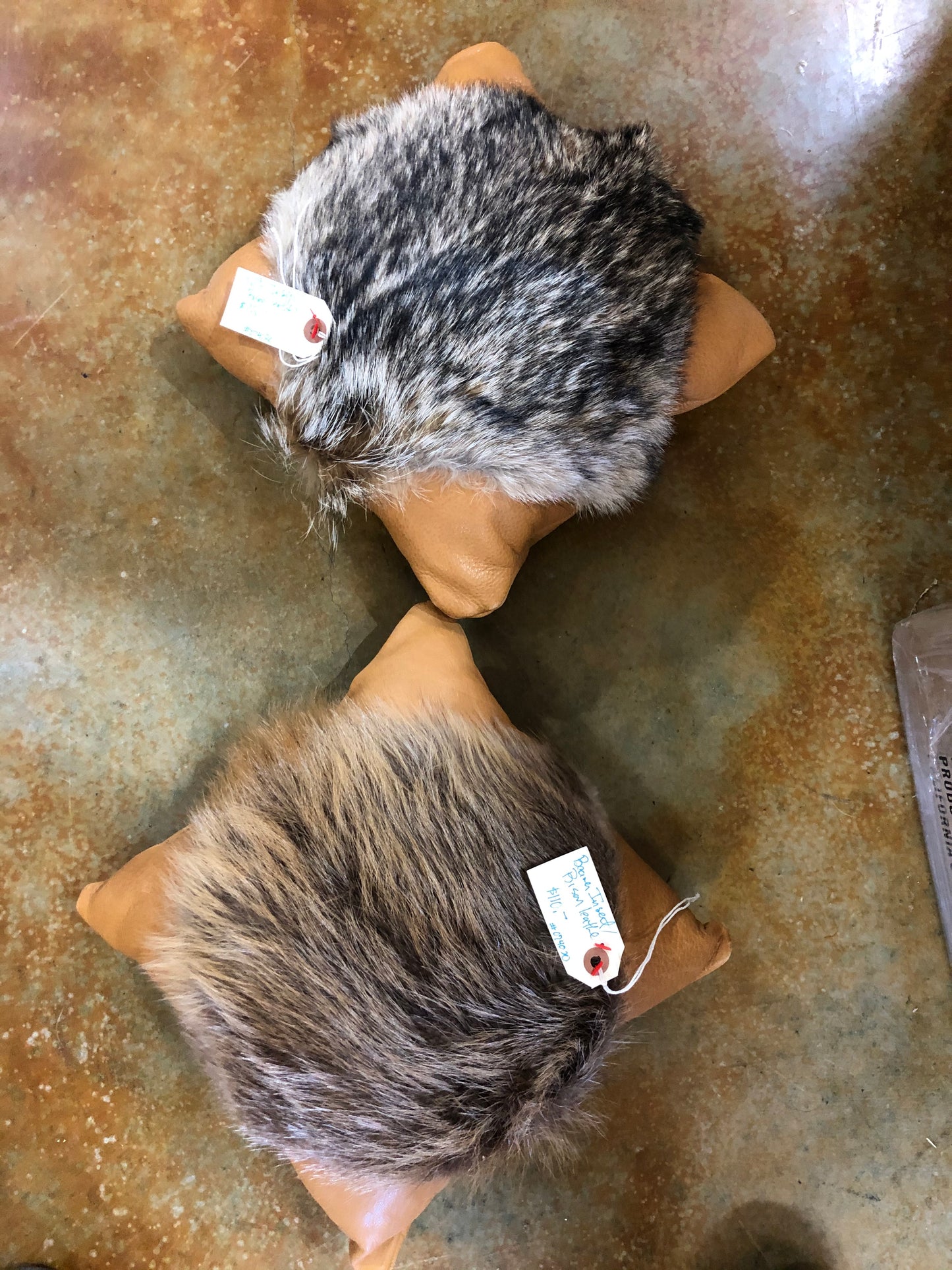 Pillow - bison leather with accent fur