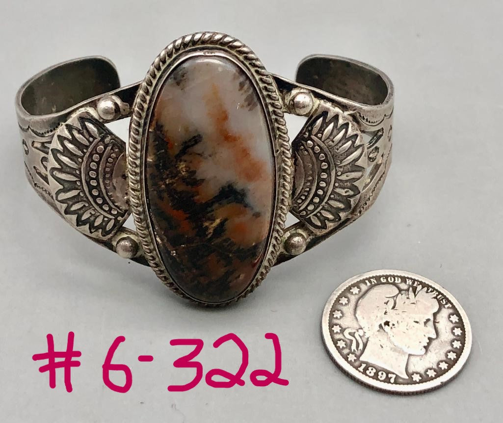 Sterling Silver and Petrified Wood bracelets - 1940's Native Made