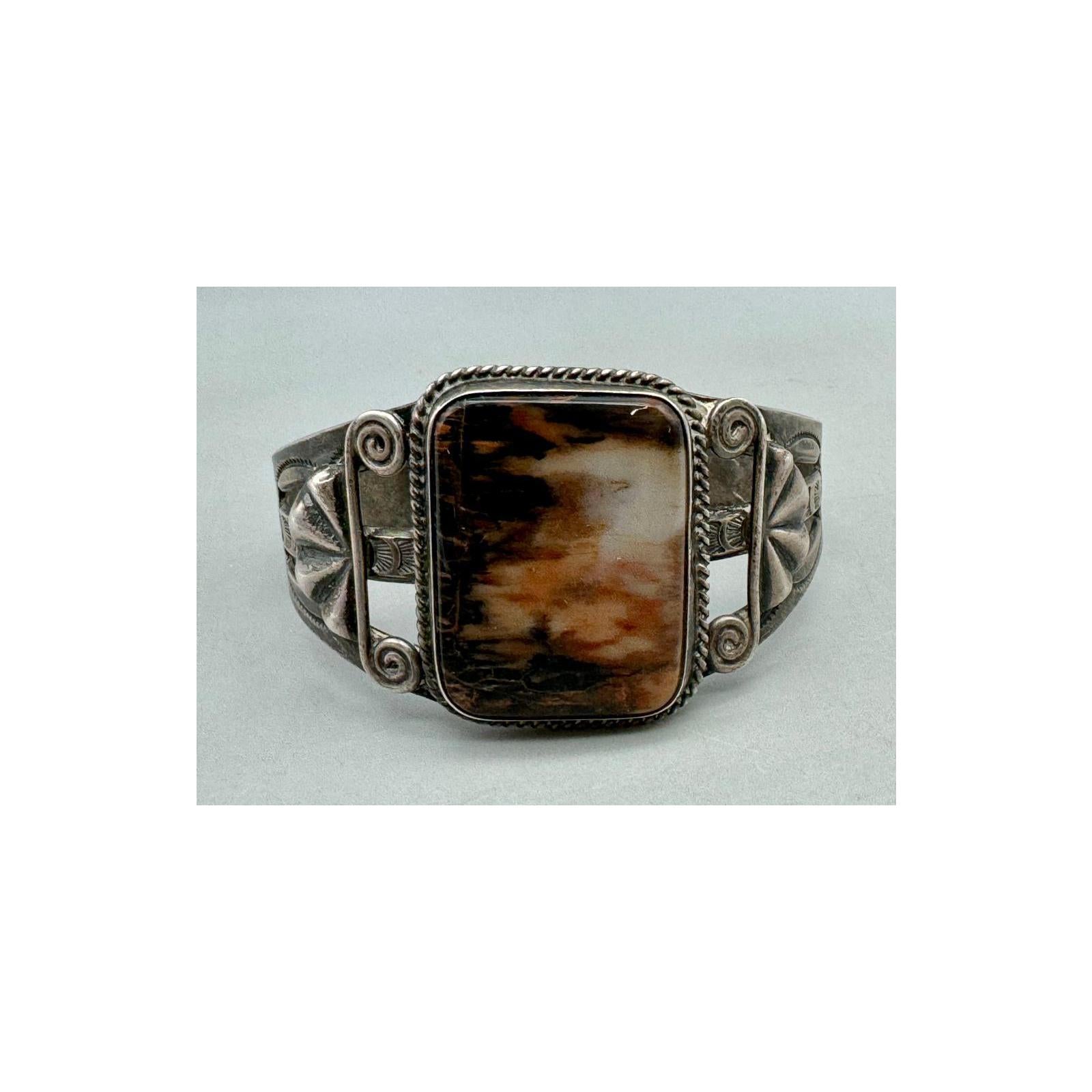 Sterling Silver and Petrified Wood bracelets - 1940's Native Made