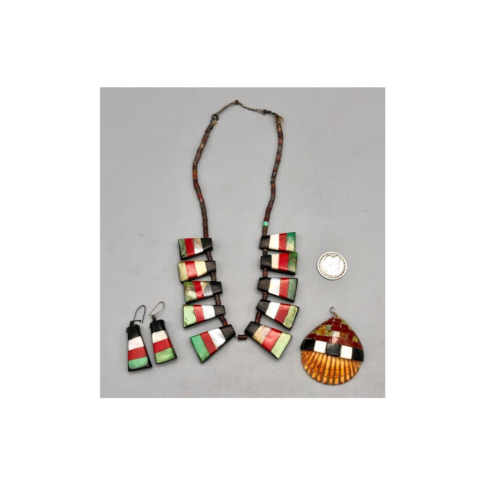 Hard-to-find Shell Pueblo necklace and matching wire hook earrings