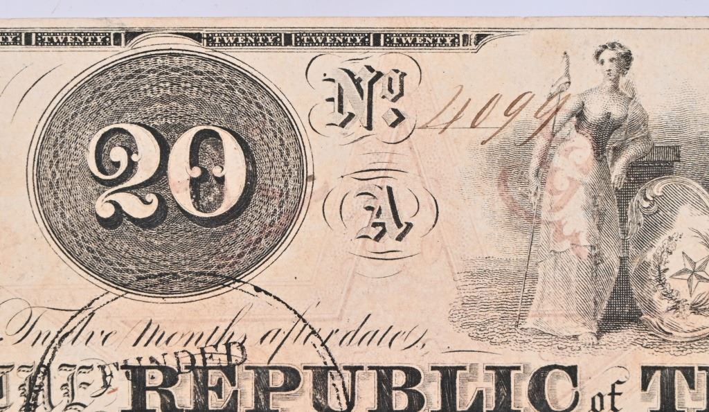 Republic of Texas -  Mirabeau Lamar Signed $20 Note