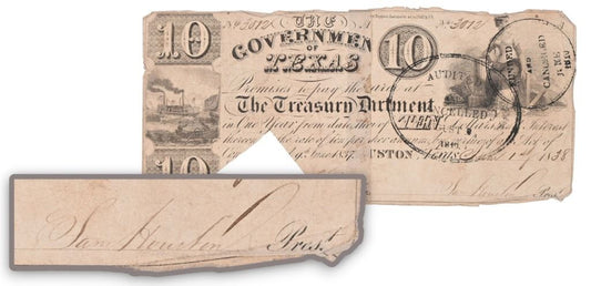 Republic of Texas - Sam Houston Signed $10 Note