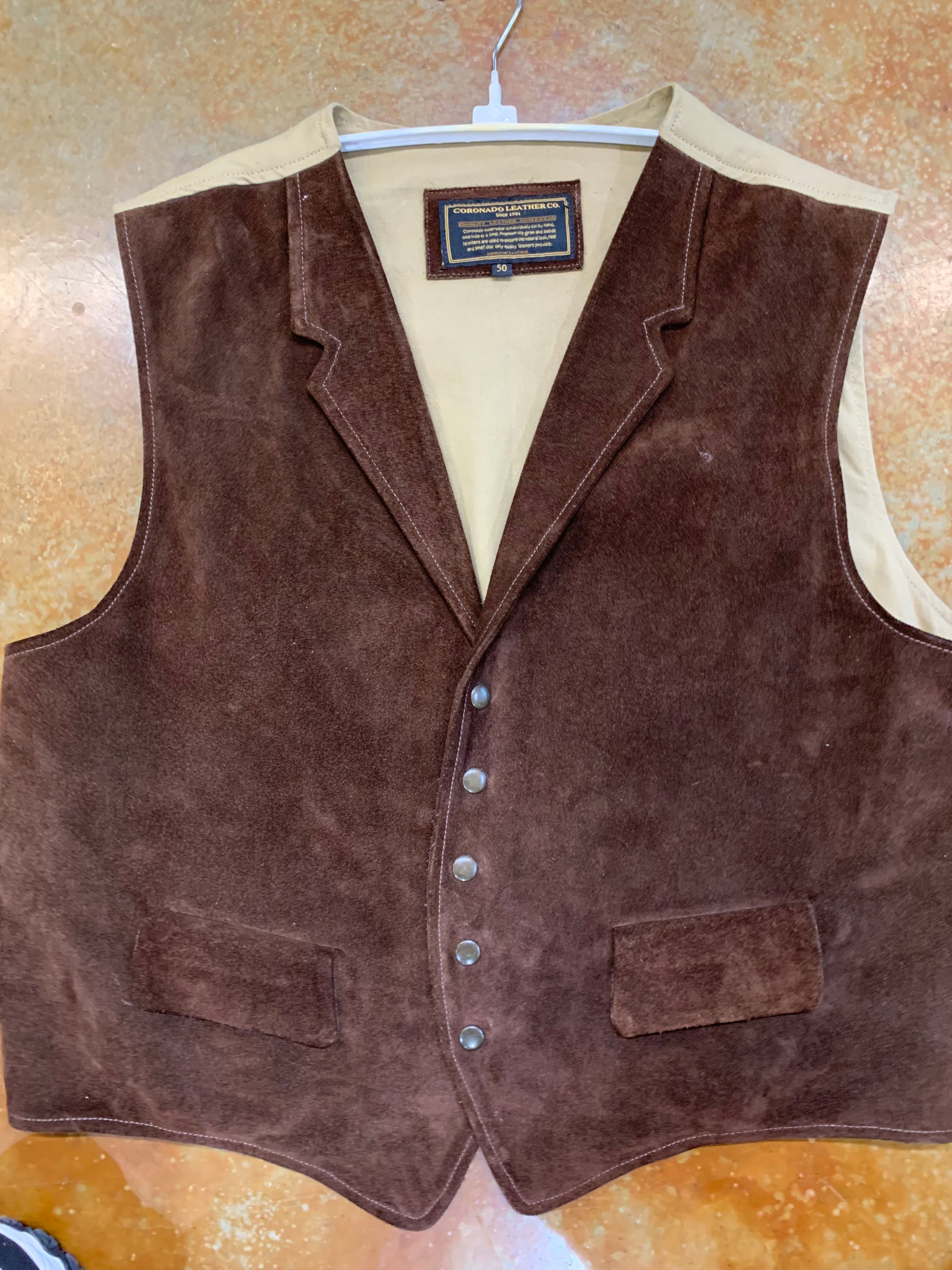 "Vintage" Coronado Leather chocolate sueded leather front - size 50 (XXL-XXXL) vest